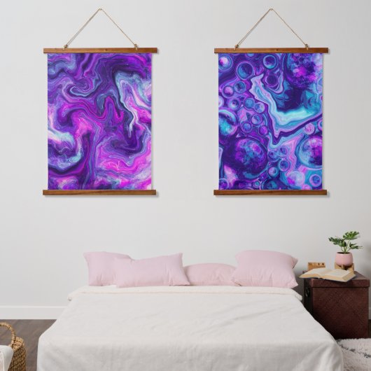 Paarse Blauwe marmer Swirls en bubbels Hangend Wandkleed (Slaapkamer)