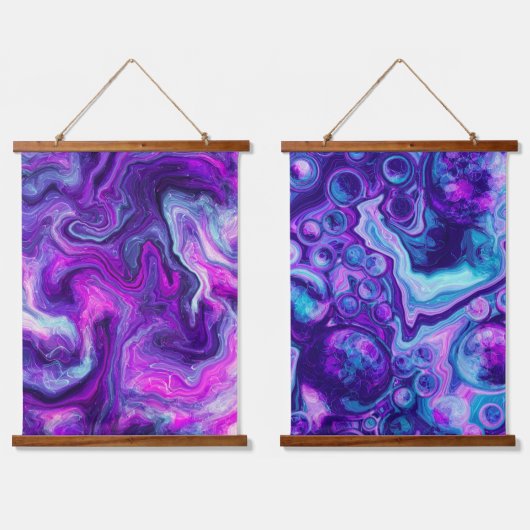 Paarse Blauwe marmer Swirls en bubbels Hangend Wandkleed (Dubbel)