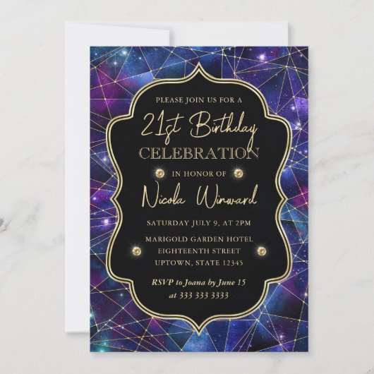 Paarse Blauwe Middernacht Kristal Galaxy 21e Verja Kaart (Voorkant)