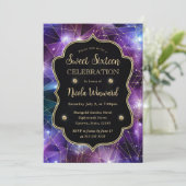 Paarse & Blauwe Midnight Crystal Galaxy Sweet 16 Kaart (Staand voorkant)
