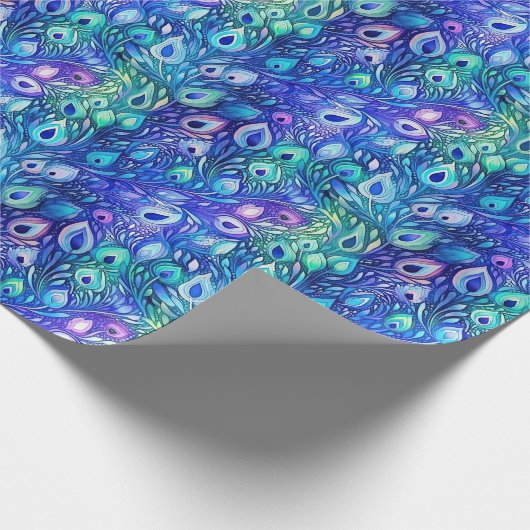 Paarse Blauwe Mint Peacock Feathers Cadeaupapier (Hoek)