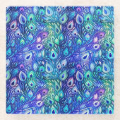 Paarse Blauwe Mint Peacock Feathers Glazen Onderzetter (Voorkant)