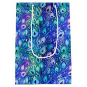 Paarse Blauwe Mint Peacock Feathers Medium Cadeauzakje (Achterkant)