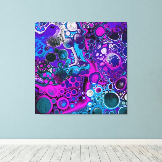 Paarse, blauwe, moderne, Abstracte, vochtige Art m Canvas Afdruk (Insitu (Houten vloer))