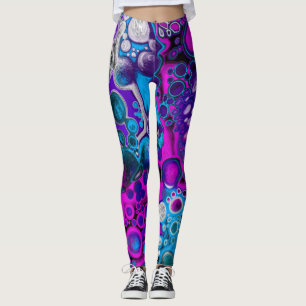 Paarse, blauwe, moderne, Abstracte, vochtige Art m Leggings