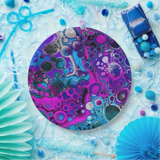 Paarse, blauwe, moderne, Abstracte, vochtige Art m Papieren Bordje (Feest)