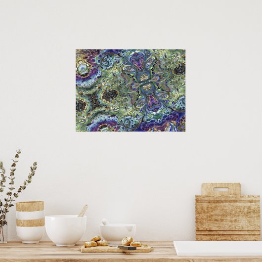 Paarse blauwe motif Abstract Poster (Keuken)