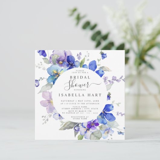 Paarse Blauwe Navy Viola Spring Floral Vrijgezelle Kaart (Staand voorkant)