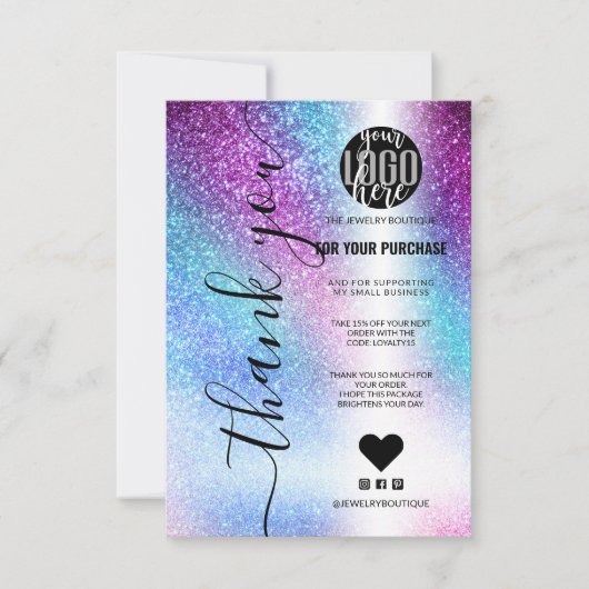 Paarse blauwe nebula Galaxy Glitter Order Hartelij Bedankkaart (Voorkant)