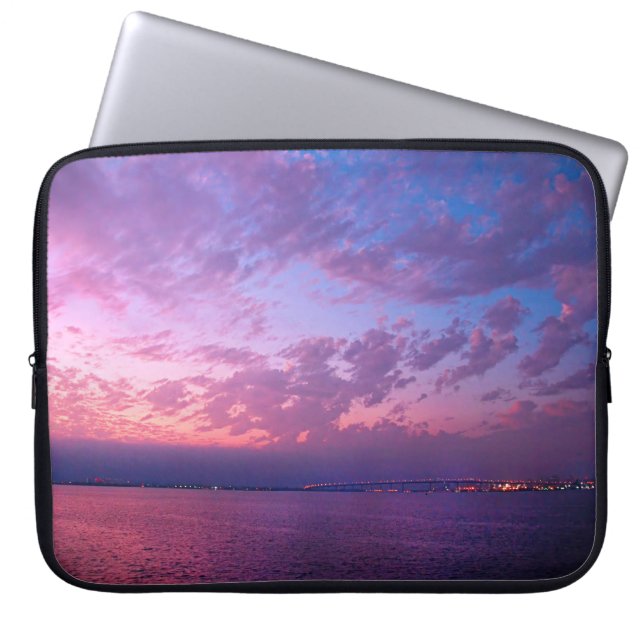Paarse blauwe oceaan zonsondergang foto eenvoudig  laptop sleeve (Voorkant)