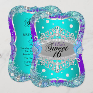 Paarse Blauwe Onder De Zee Tiara Sweet 16 Uitnodig Kaart