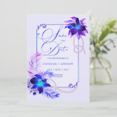 Paarse blauwe orchidee bruiloft Save the Date Invi Kaart (Staand voorkant)
