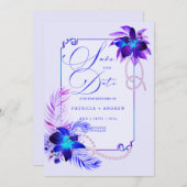 Paarse blauwe orchidee bruiloft Save the Date Invi Kaart (Voorkant / Achterkant)