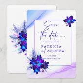 Paarse Blauwe Orchidee Huwelijk Bewaar de Datum Ui Kaart (Voorkant / Achterkant)