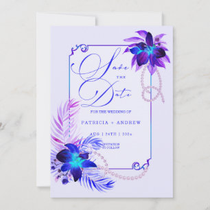 Paarse Blauwe Orchidee Huwelijk Bewaar de Datum Ui Kaart