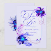 Paarse Blauwe Orchidee Huwelijk Bewaar de Datum Ui Kaart (Voorkant / Achterkant)