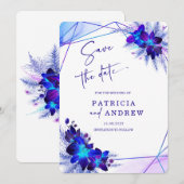 Paarse Blauwe Orchidee Huwelijk Save the Date Kaart (Voorkant / Achterkant)