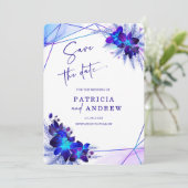 Paarse Blauwe Orchidee Huwelijk Save the Date Kaart (Staand voorkant)