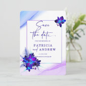 Paarse Blauwe Orchidee Huwelijk Save the Date Uitn Kaart (Staand voorkant)
