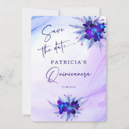Paarse Blauwe Orchidee Quinceañera Bewaar de Datum Kaart