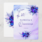 Paarse Blauwe Orchidee Quinceañera Save the Date Kaart (Voorkant / Achterkant)