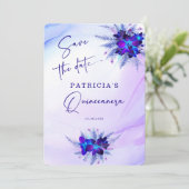 Paarse Blauwe Orchidee Quinceañera Save the Date Kaart (Staand voorkant)