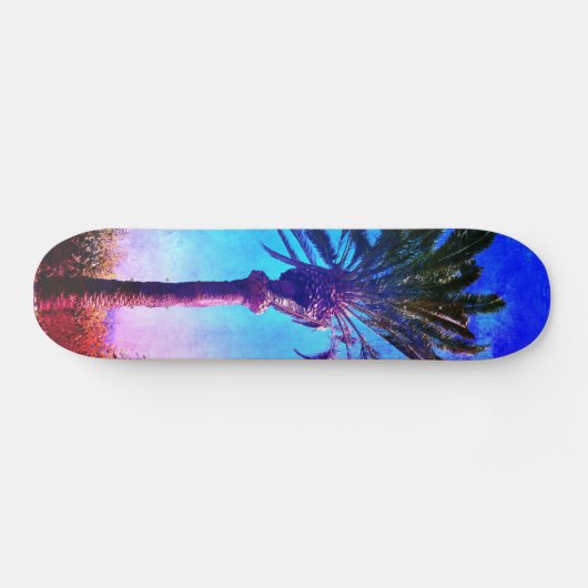 Paarse blauwe palmboom, Cool Retro Trendy Persoonlijk Skateboard (Horizontaal)