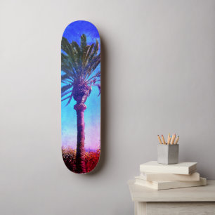 Paarse blauwe palmboom, Cool Retro Trendy Persoonlijk Skateboard
