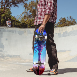 Paarse Blauwe Palmboom, Koel Retro Modieus Persoonlijk Skateboard