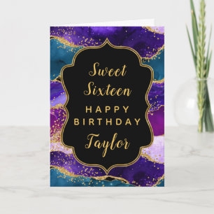 Paarse Blauwe Pauw Agate Sweet 16 Gelukkig Verjaar Kaart