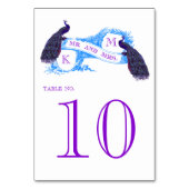 Paarse, Blauwe Pauw Vintage bruiloft Kaart (Achterkant)