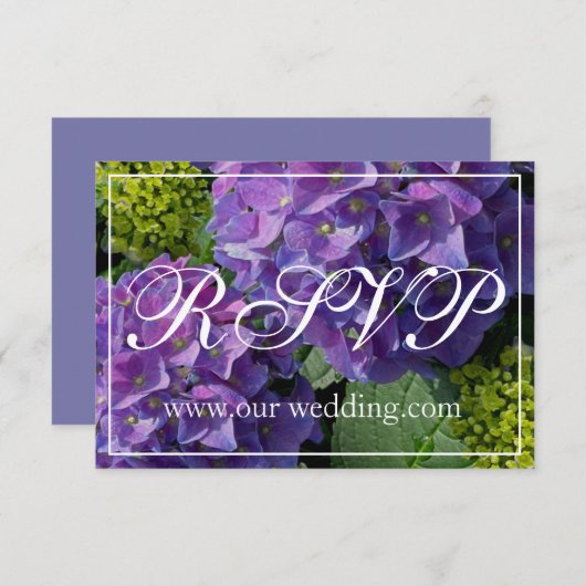Paarse blauwe periwinkle hydrangeas rsvp save the date (Voorkant / Achterkant)