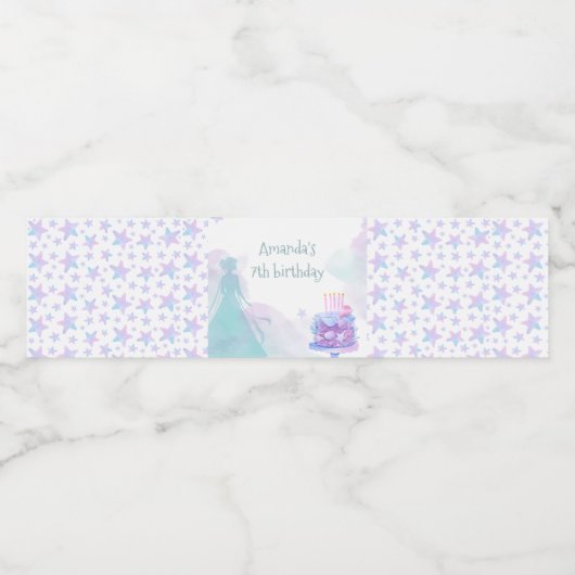 Paarse Blauwe Prinses Meisje Verjaardagsfeestje Waterfles Etiket (Enkel label)