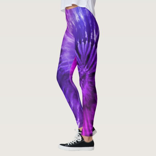 Paarse & Blauwe Psychedelische Starburst Tie Dye Leggings (Links)