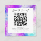 Paarse & Blauwe QR Code Kleurrijke Waterverf Patro Vierkante Visitekaartje (Achterkant)