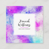 Paarse & Blauwe QR Code Kleurrijke Waterverf Patro Vierkante Visitekaartje (Voorkant)