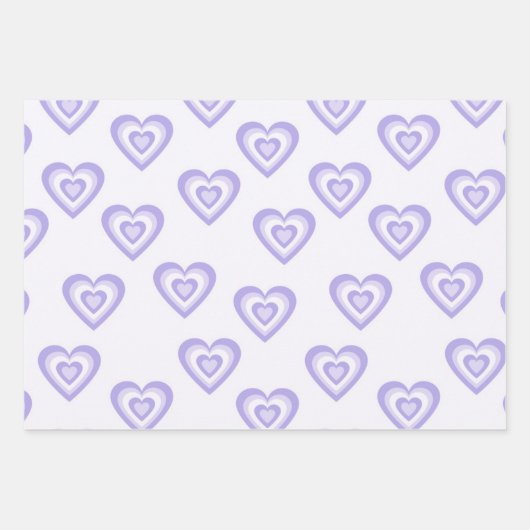 Paarse blauwe retro 60s 70s Geometrische hartslag  Inpakpapier Vel (Voorkant 3)