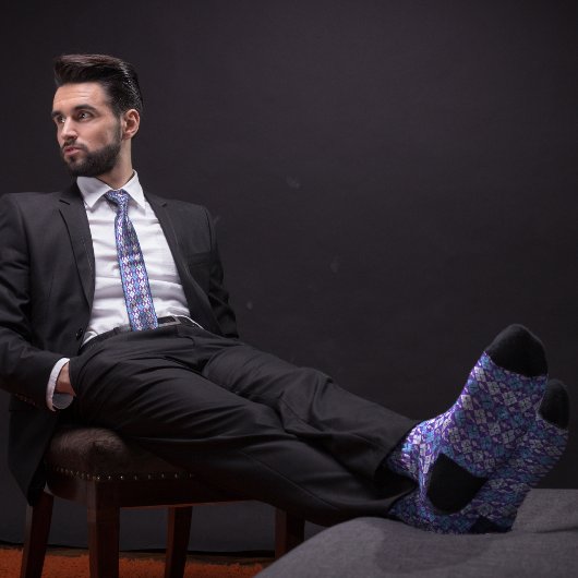 Paarse & Blauwe Retro Argyle Bowling Pin Stropdas