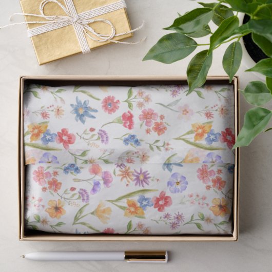 Paarse Blauwe Rode Wilde Bloem Waterverf Tissuepapier (Geschenk)
