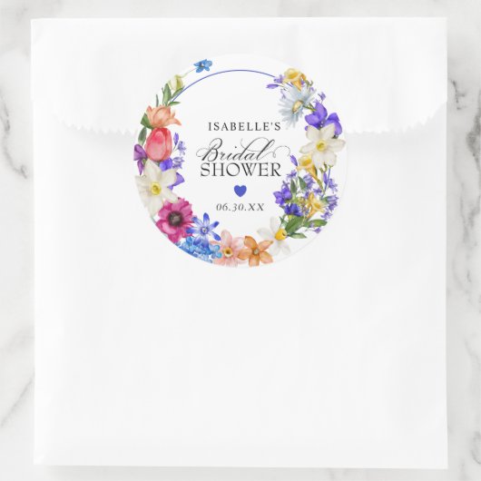 Paarse Blauwe Rode Wilde Bloemen Bruidsfeest Bruil Ronde Sticker (Tas)