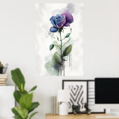 Paarse & Blauwe Roos Botanische Waterverf Kunst Poster (Thuiskantoor)