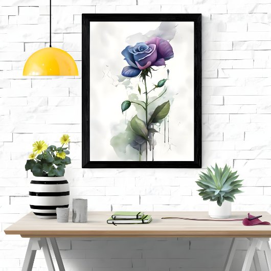 Paarse & Blauwe Roos Botanische Waterverf Kunst Poster
