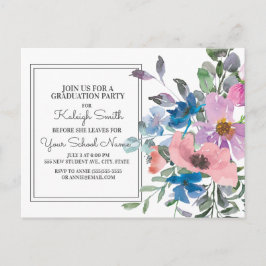 Paarse Blauwe Roze Aquarel Bloemengraad Briefkaart