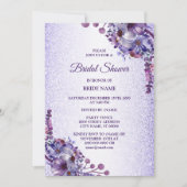 Paarse Blauwe Roze Bloem Glitter Bruidsdouche Kaart (Voorkant)