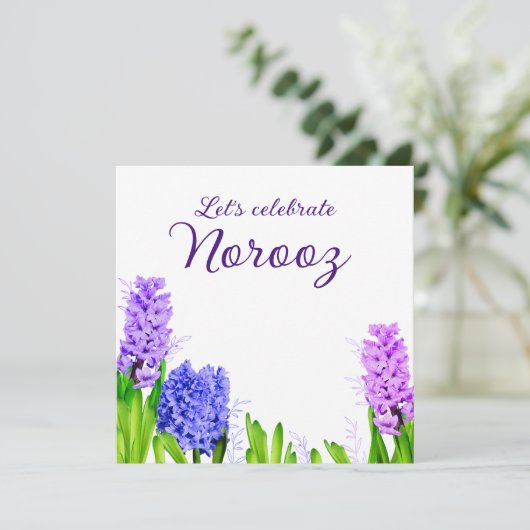 Paarse blauwe roze bloemen Hyacinth Happy Norooz Kaart (Staand voorkant)