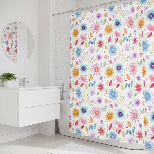 Paarse Blauwe Roze Boho Wilde Bloem Douchegordijn