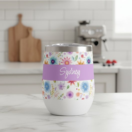 Paarse Blauwe Roze Boho Wilde Bloem Gepersonalisee