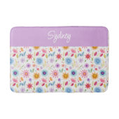Paarse Blauwe Roze Boho Wilde Bloem Gepersonalisee Badmat (Voorkant)