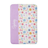 Paarse Blauwe Roze Boho Wilde Bloem Gepersonalisee Badmat (Voorkant Verticaal)
