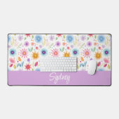 Paarse Blauwe Roze Boho Wilde Bloem Gepersonalisee Bureaumat (Keyboard & Muis)